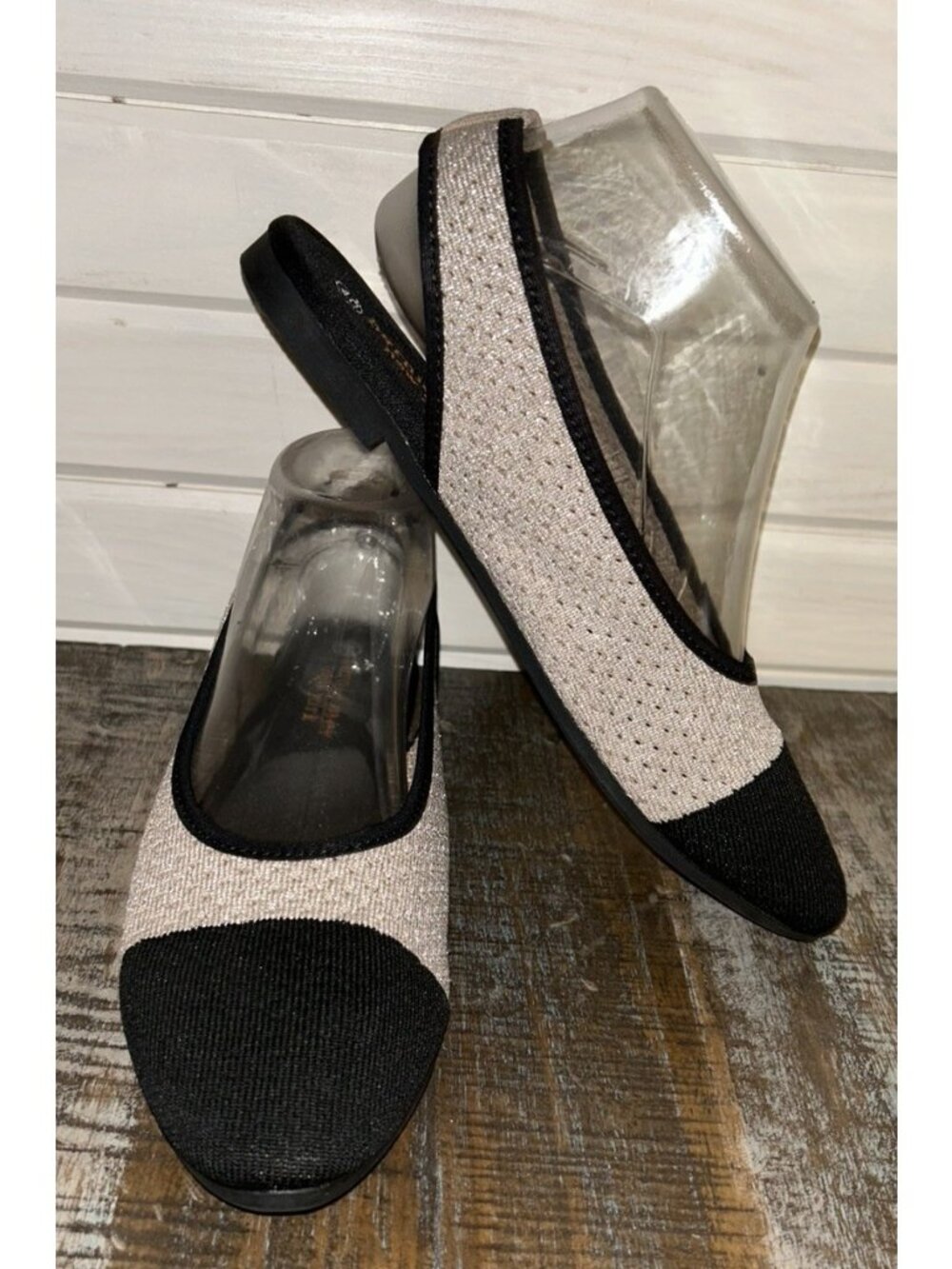 Bernie Mev Sz EU 40 US 9 Alexa Slingback Sandals Black Beige Comfort Stretch EUC